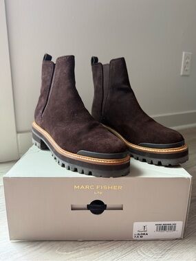 Marc Fisher Dark Brown Suede Lug Chelsea Booties